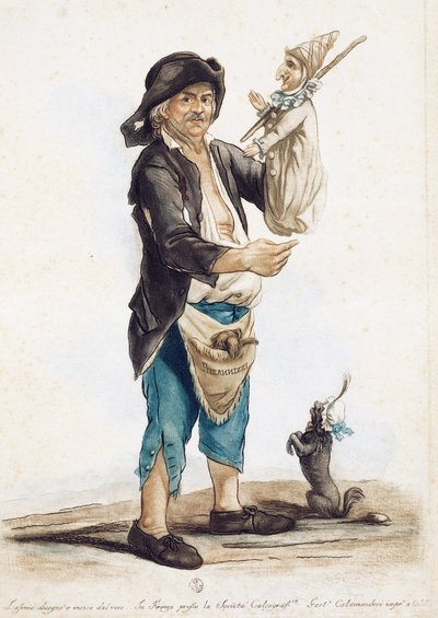 木偶人Pierannizzi，卡洛-拉西尼奥（1759-1838）的绘画和彩色雕刻，意大利 作者 卡洛·拉西尼奥（Carlo Lasinio）