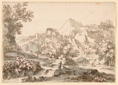 素描，有城镇的风景，1750-1770 年 作者 卡洛·马尔基奥尼