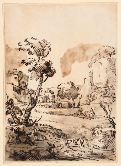 素描，田园风光，1760-1780 年 作者 卡洛·马尔基奥尼