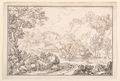 素描，风景，1770-86 年 作者 卡洛·马尔基奥尼