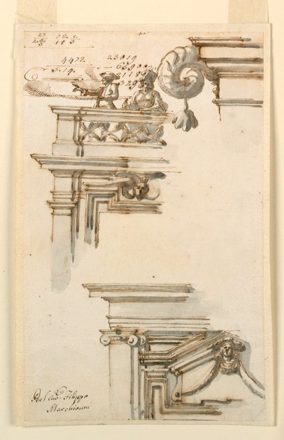 素描，两个门橱，1750-75 年 作者 卡洛·马尔基奥尼