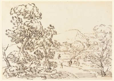 素描，林间风景，1750-1770 年 作者 卡洛·马尔基奥尼
