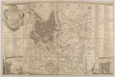 古罗马平面图，左下方是万神殿，右下方是凯旋门...，1748年 作者 卡罗诺利