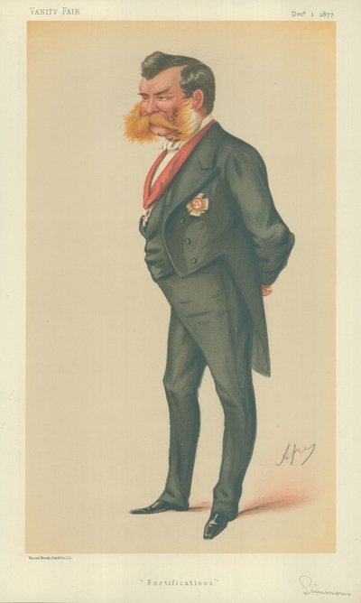 Sir John Lintorn Arabin Simmons，1877年12月1日的防御工事，名利场漫画 作者 卡罗佩莱格里尼