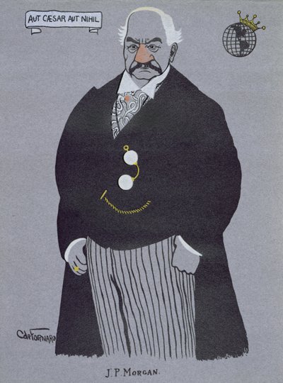 约翰·皮尔庞特·摩根 (1837-1913) 的漫画，来自《美国百万富翁》 作者 卡洛·德·福纳罗