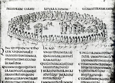 来自乌得勒支Psalter的诗篇之一的场景插图，现在在乌得勒支大学图书馆（笔和墨水）的兰斯原创复制品 作者 加洛林学校