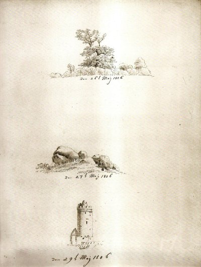 树、荒冢和塔 作者 卡斯珀·大卫·弗里德里希（Caspar David Friedrich）