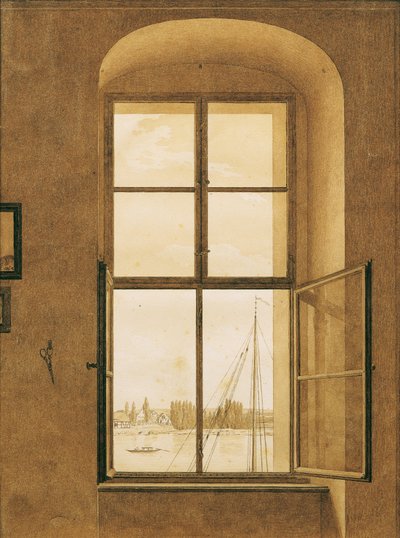 从艺术家工作室（右窗）眺望 作者 卡斯珀·大卫·弗里德里希（Caspar David Friedrich）