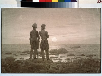 "海边的两个人 卡斯帕尔-大卫-弗里德里希（1774-1840 年）水彩画 1835 年 尺寸：25.9 x 22.2 厘米 莫斯科普希金博物馆 作者 卡斯珀·大卫·弗里德里希（Caspar David Friedrich）