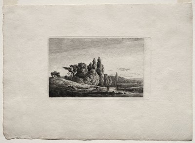河边树前带十字架的人行桥 作者 卡斯珀·大卫·弗里德里希（Caspar David Friedrich）