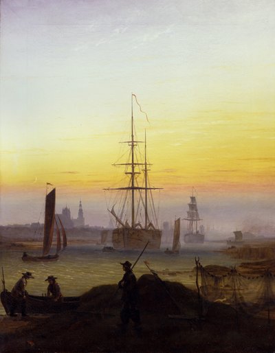 德语：Der Greifswalder Hafen 格赖夫斯瓦尔德港 作者 卡斯珀·大卫·弗里德里希（Caspar David Friedrich）