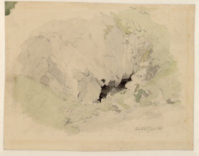 德语： Studie zur "Felsenschlucht" mit zwei kleinen Figuren am Höhleneingang 关于 "Felsenschlucht"（字面意思：岩石峡谷）的研究，洞口有两个小雕像 作者 卡斯珀·大卫·弗里德里希（Caspar David Friedrich）