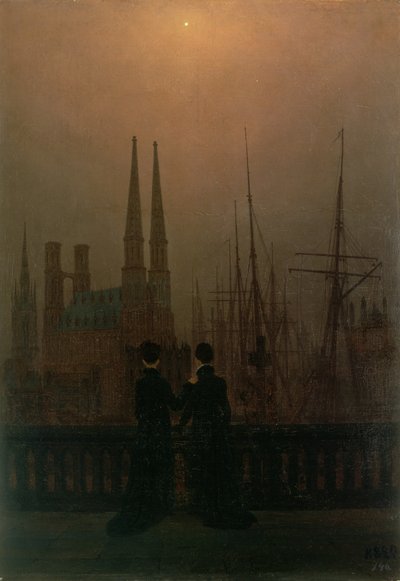 夜港（姐妹），c.1818-20 作者 卡斯珀·大卫·弗里德里希（Caspar David Friedrich）