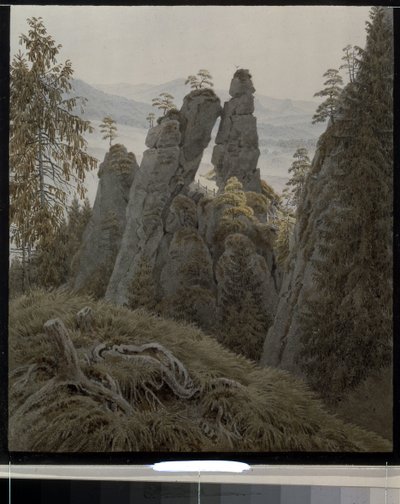 德国 Neurathen 的岩石之门。(Neurathen 的石门）。卡斯帕尔-大卫-弗里德里希（Caspar David Friedrich，1774-1840 年）的作品，纸上水彩画，创作于 1826 至 1828 年间。19 世纪德国艺术，浪漫主义。圣彼得堡国家冬宫。 作者 卡斯珀·大卫·弗里德里希（Caspar David Friedrich）
