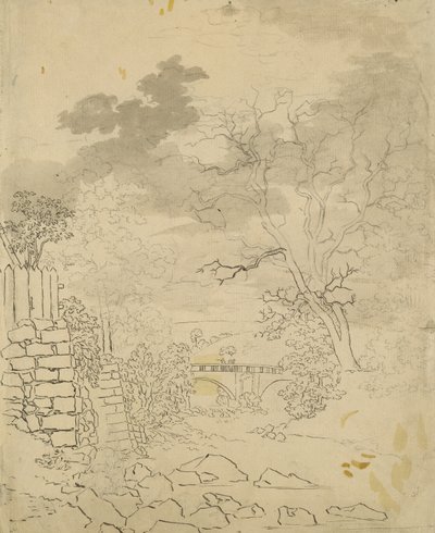 用桥流，c.1799（铅笔，钢笔和墨水在纸上） 作者 卡斯珀·大卫·弗里德里希（Caspar David Friedrich）