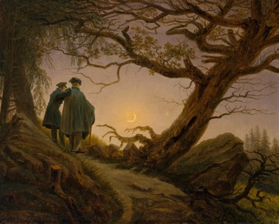 两个人沉思着月亮，约1825-30。 作者 卡斯珀·大卫·弗里德里希（Caspar David Friedrich）