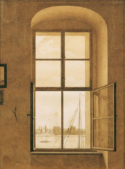 从艺术家工作室的窗户看，右窗，1805-1806。 作者 卡斯珀·大卫·弗里德里希（Caspar David Friedrich）