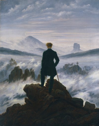雾海之上的流浪者，c。 1817。 作者 卡斯珀·大卫·弗里德里希（Caspar David Friedrich）