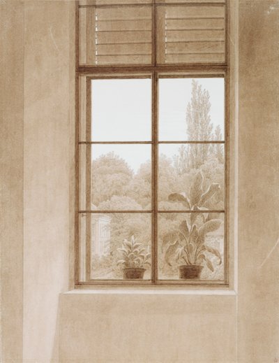 俯瞰公园的窗户，1810-1811年。 作者 卡斯珀·大卫·弗里德里希（Caspar David Friedrich）