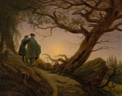 两个人正在考虑月亮。约于1825-30年 作者 卡斯珀·大卫·弗里德里希（Caspar David Friedrich）