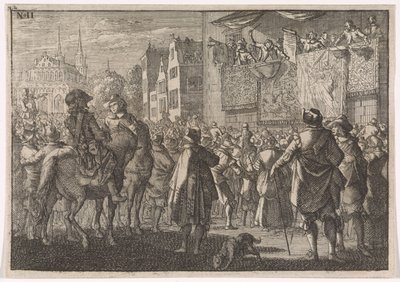 1648 年在一座城市中宣布奥斯纳布吕克和平 作者 Caspar Luyken（归因于）