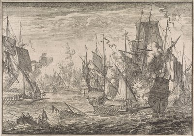 土耳其战舰与马耳他骑士团大帆船之间的海战，1644 年 作者 Caspar Luyken（归因于）