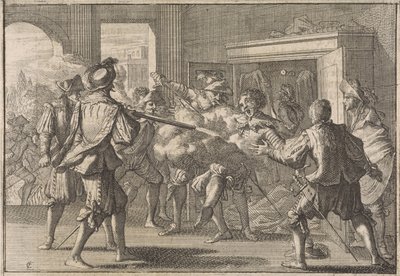 米格尔·德·瓦斯康塞洛斯 (Miguel de Vasconcelos) 在壁橱中被发现并被愤怒的葡萄牙人谋杀，1640 年 作者 卡斯珀·路肯（Caspar Luyken）