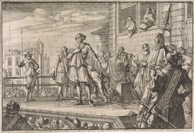 1641 年，斯特拉福伯爵托马斯-温特沃斯在脚手架上向民众发表讲话 作者 卡斯珀·路肯（Caspar Luyken）