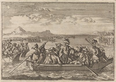 1689 年，被萨瓦驱逐的瓦尔登派教徒乘坐驳船穿越日内瓦湖返回祖国 作者 卡斯珀·路肯（Caspar Luyken）