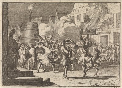 1690 年，威廉三世在博因河战役中战死的虚假消息传出后，巴黎一片欢腾 作者 卡斯珀·路肯（Caspar Luyken）