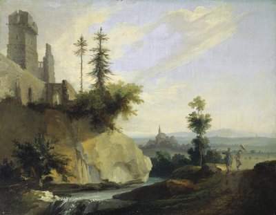 与城堡的废墟的风景构成，c.1774-77 作者 卡斯珀·沃尔夫