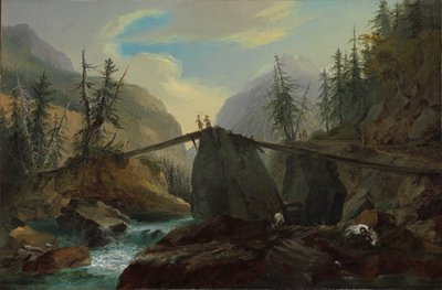 Gsteig附近Lütschine河上的木制人行桥，1774年。 作者 卡斯珀·沃尔夫