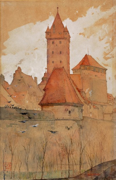城墙上的塔楼，纽伦堡，1897年。 作者 卡斯吉尔伯特