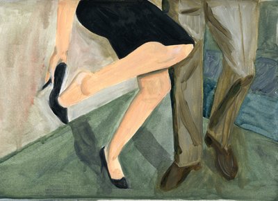 27.09.09 - 她们跳得很卖力，她不得不脱掉鞋子，2009 年（纸上油画） 作者 凯茜·洛马克斯