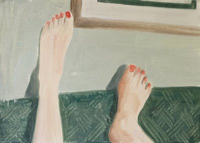 28.04.20 她在打电话，2020 年（纸面油画） 作者 凯茜·洛马克斯