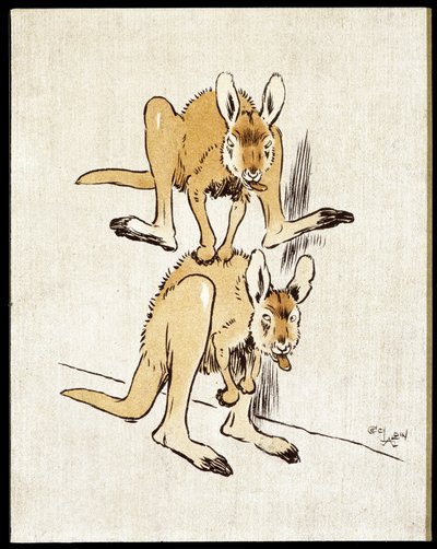 漫画袋鼠。两只袋鼠玩跳羊。 作者 塞西尔·查尔斯·温莎·奥尔丁