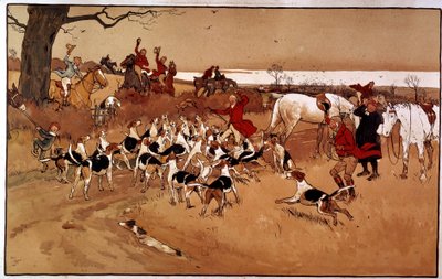 狩猎场景；射击。雕刻家塞西尔-阿尔丁（1870 -？领。部分 作者 Cecil Charles Windsor Aldin
