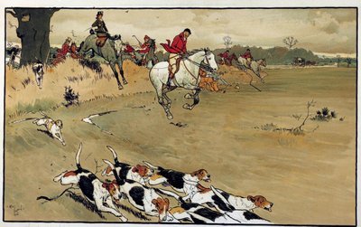 狩猎场景，一群狗在 Cecil Aldin（1870-1935）的水彩游戏之后吠叫，19 世纪私人收藏 作者 Cecil Charles Windsor Aldin