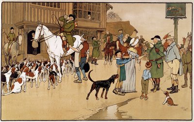 在猎兔期间停在旅馆。 塞西尔·奥尔丁（Cecil Aldin）的水彩画（1870-1935） 作者 塞西尔·查尔斯·温莎·奥尔丁