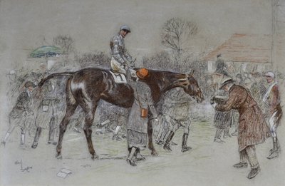 在庄家欢呼声中领先赢家，约 1920-25 年（粉彩画） 作者 塞西尔·查尔斯·温莎·奥尔丁