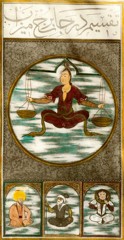 黄道十二宫：代表天平的星座。图版取自手稿。私人收藏 作者 中亚学校
