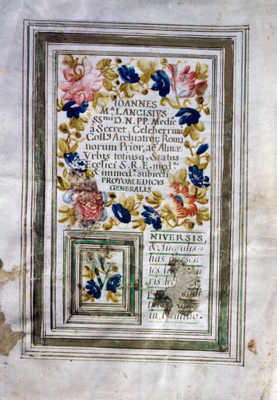 乔瓦尼-玛丽亚-兰西西（1654-1720）在罗马颁发的医学学位。 作者 中央意大利学校