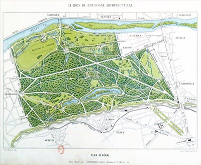 巴黎Bois de Boulogne的计划，由Caudrilier出版，1860年 作者 Ch. Walter
