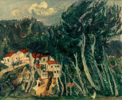 Ch。Soutine，左边的村庄，右边的树木 作者 Chaim Soutine