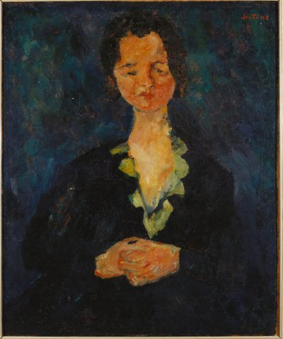 蓝色背景的女人的画像，1927年 作者 Chaim Soutine