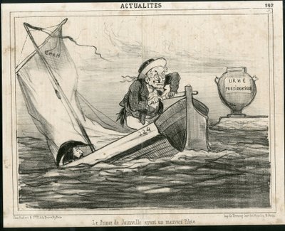 查姆（1819-1879）在《查理报》上的插图，大约在1850年--儒安维尔王子有一个糟糕的飞行员--选举，共和国总统，海事航海巴尔内尔--蒂埃斯-阿道夫，弗朗索瓦-德奥尔良（1818-1900）儒安维尔王子--乌尔内 作者 Amedee de Noe (占婆)