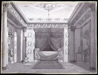 帝国卧室的设计，约1810年（纸上笔墨和水彩） 作者 Charles (attr. To) Percier