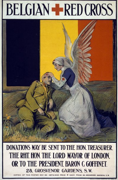 比利时红十字会筹款海报，酒吧。 1914-18（彩色平版印刷） 作者 查尔斯·布切尔