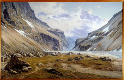 La vallee du Veneon in Saint Christophe en Oisans in the Alps by Charles Bertier (1860-1924) 1894 Dim. 2x3.2 m Grenoble, musee des Beaux Arts - 位于阿尔卑斯山 Saint Christophe en Oisans 的 Veneon 谷。 查尔斯·伯蒂埃 (Charles Bertier) 的绘画 (1860-1924) 作者 查尔斯·亚历山大·伯蒂埃