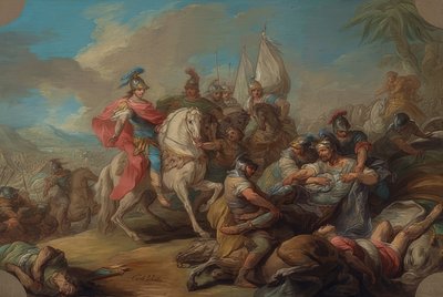 亚历山大大帝（Alexander）击败波罗斯（Poros）。约于1738年 作者 查尔斯·安德烈·范·卢